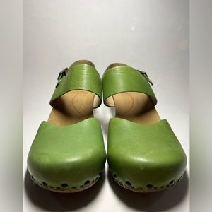 Green Clogs Dansko Thea Slingback Cut Out Wood Heel Size EUR 41 Closed Toe Apple